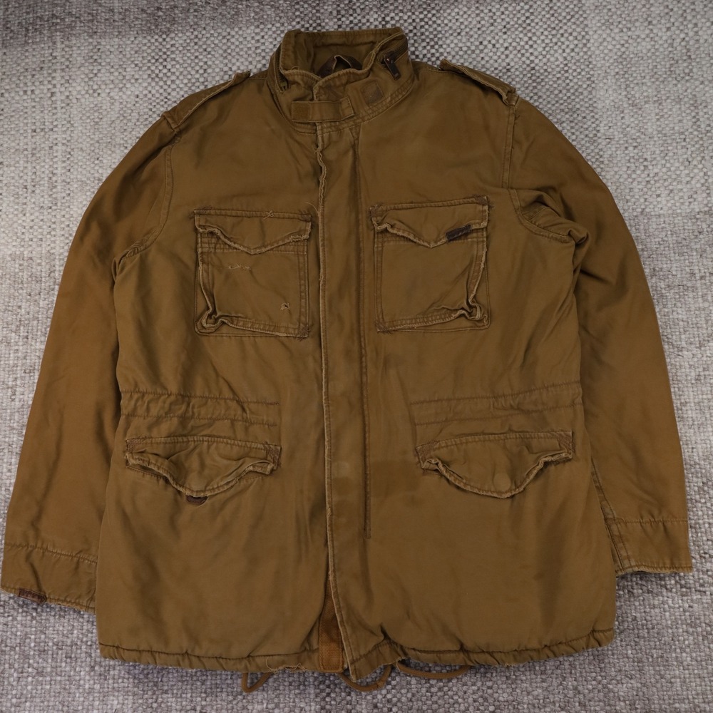 American Eagle Sherpa Lined Field Jacket Brown Military Utility Men L Stow Hood